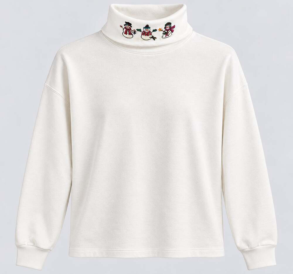 Vintage Christmas Snowman Embroidered White Turtleneck Croft Barrow Womens Large